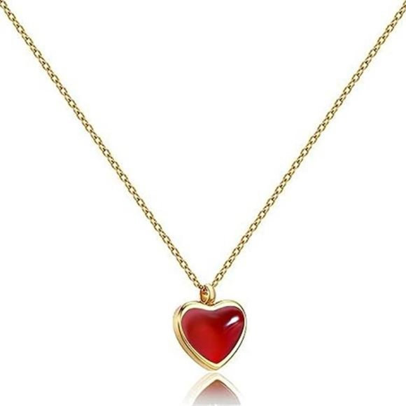 Gold Carnelian Red Heart Necklace Pendant Jewelry for Girls Women Valentine Gift - Picture 1 of 6